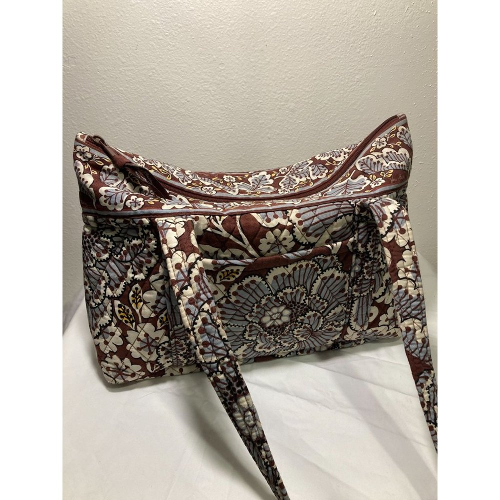 Vera Bradley Floral Pattern Purse Brown, Cream, and Light Blue. Quilted Cloth